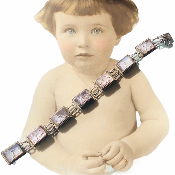 Vintage Sterling silver 925  abalone shell Cameo story book Roman Bracelet - Picture 13 of 13